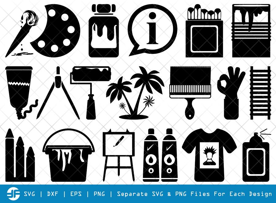 Download Paint Icons Svg Cut Files Brush Paint Silhouette Bundle So Fontsy