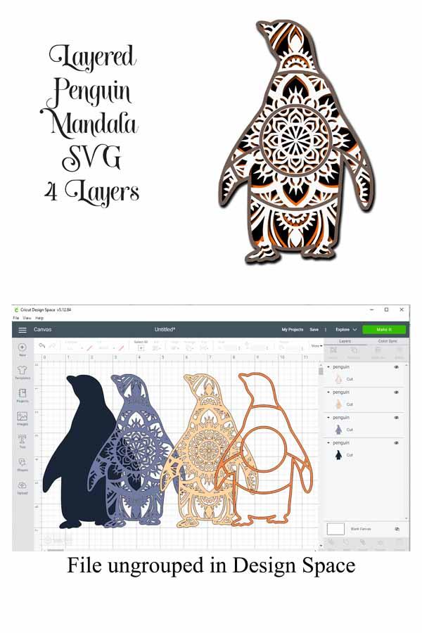 Download Penguin Mandala 3D Layered SVG - 4 Layers - So Fontsy