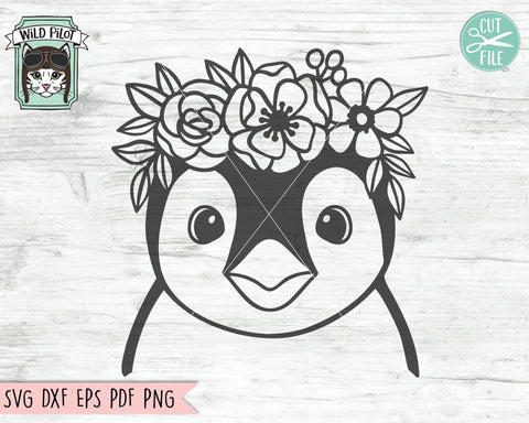 Download Penguin With Flower Crown Svg Cut File So Fontsy