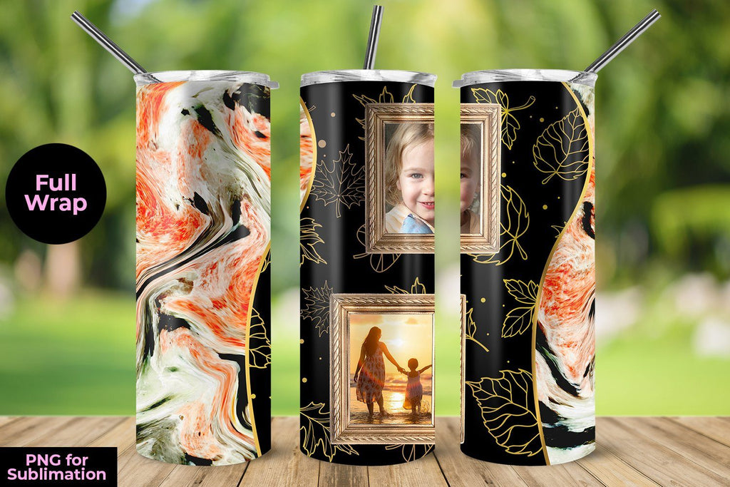 Photo Tumbler Template with Leaves and Marble 20oz for Sublimation So