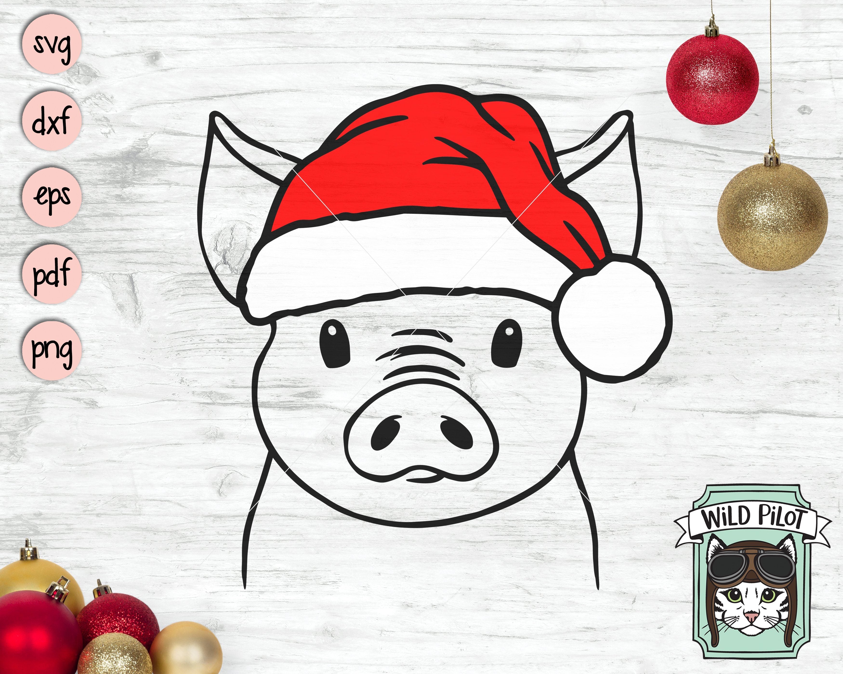 Download Pig Santa Hat Christmas Svg Cut File So Fontsy