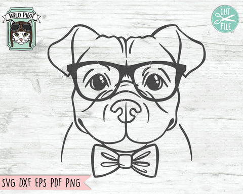 Download Pitbull With Glasses Bowtie Svg Cut File So Fontsy