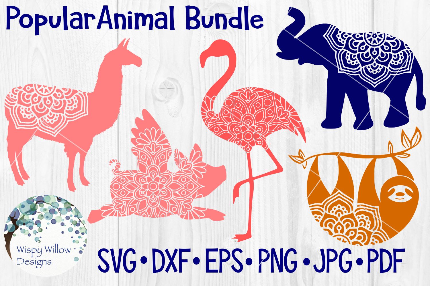 Download Popular Animal Mandala Bundle Sloth Elephant Llama Flamingo Flying Pig So Fontsy