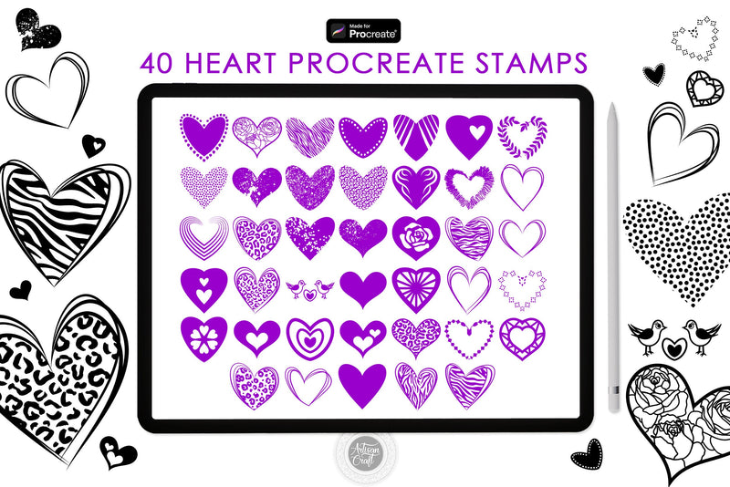 free procreate heart stamps