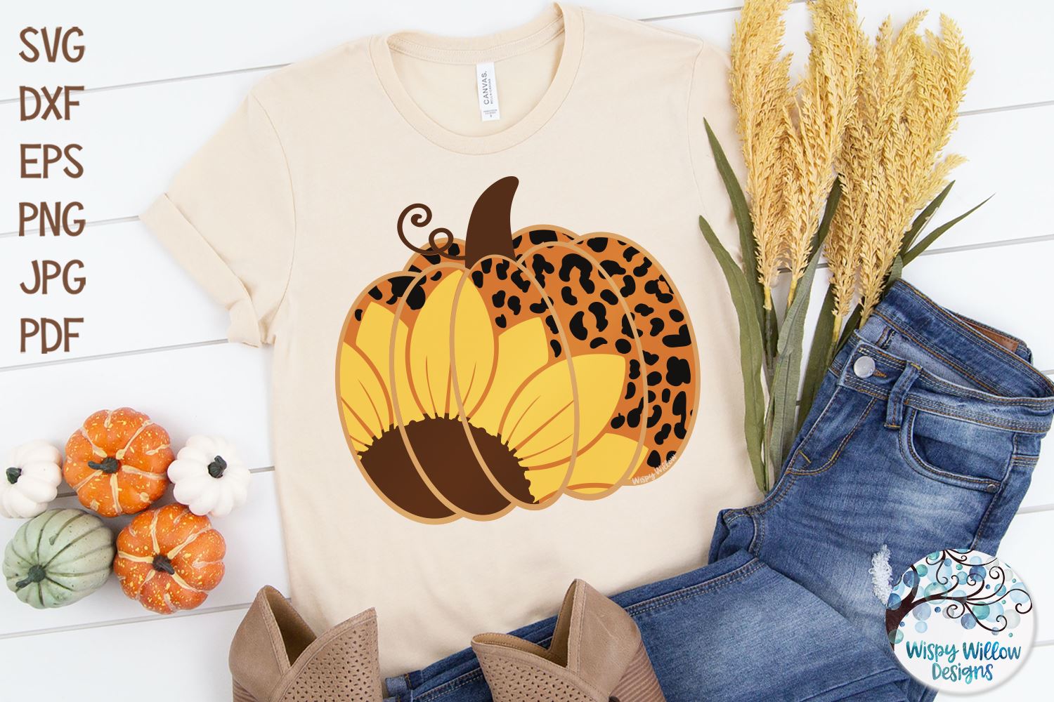 Download Pumpkin With Sunflower And Leopard Print Svg So Fontsy