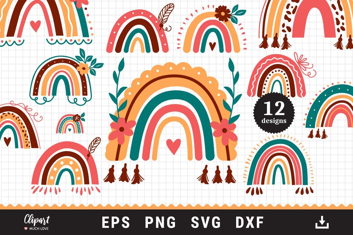 Rainbow Svg Cut Files Boho Rainbow Svg Dxf Png Eps So Fontsy