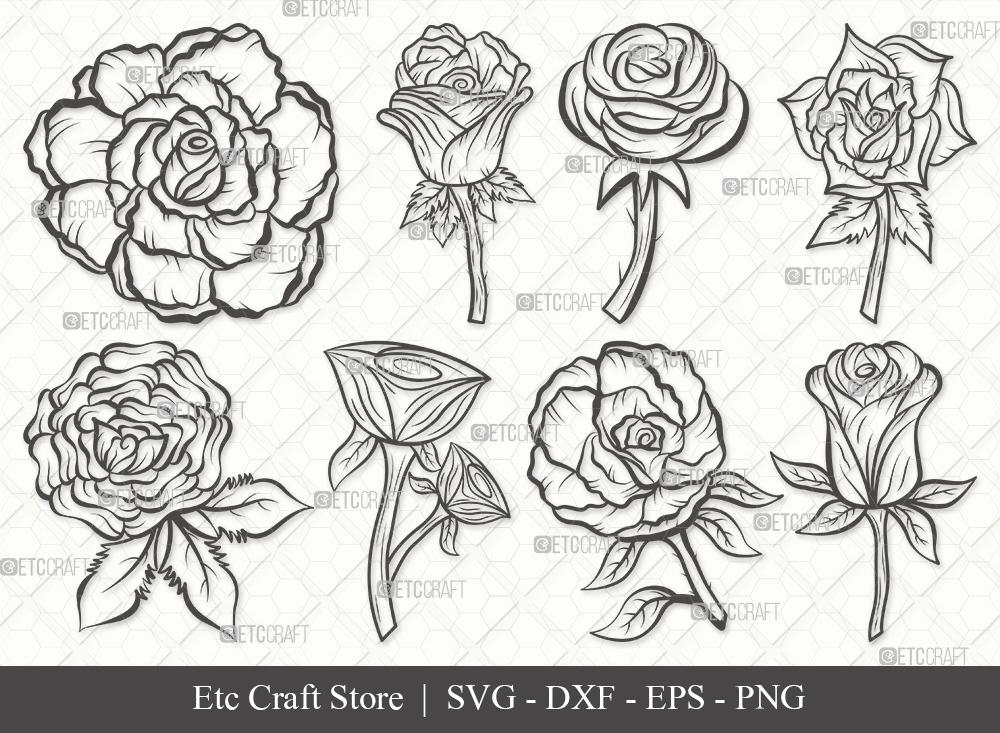 Download Rose Flower Outline Svg Cut Files Rose Flower Clipart Bundle Rose Flower Outline Vector Cutting Files Floral Svg Eps Dxf Png So Fontsy