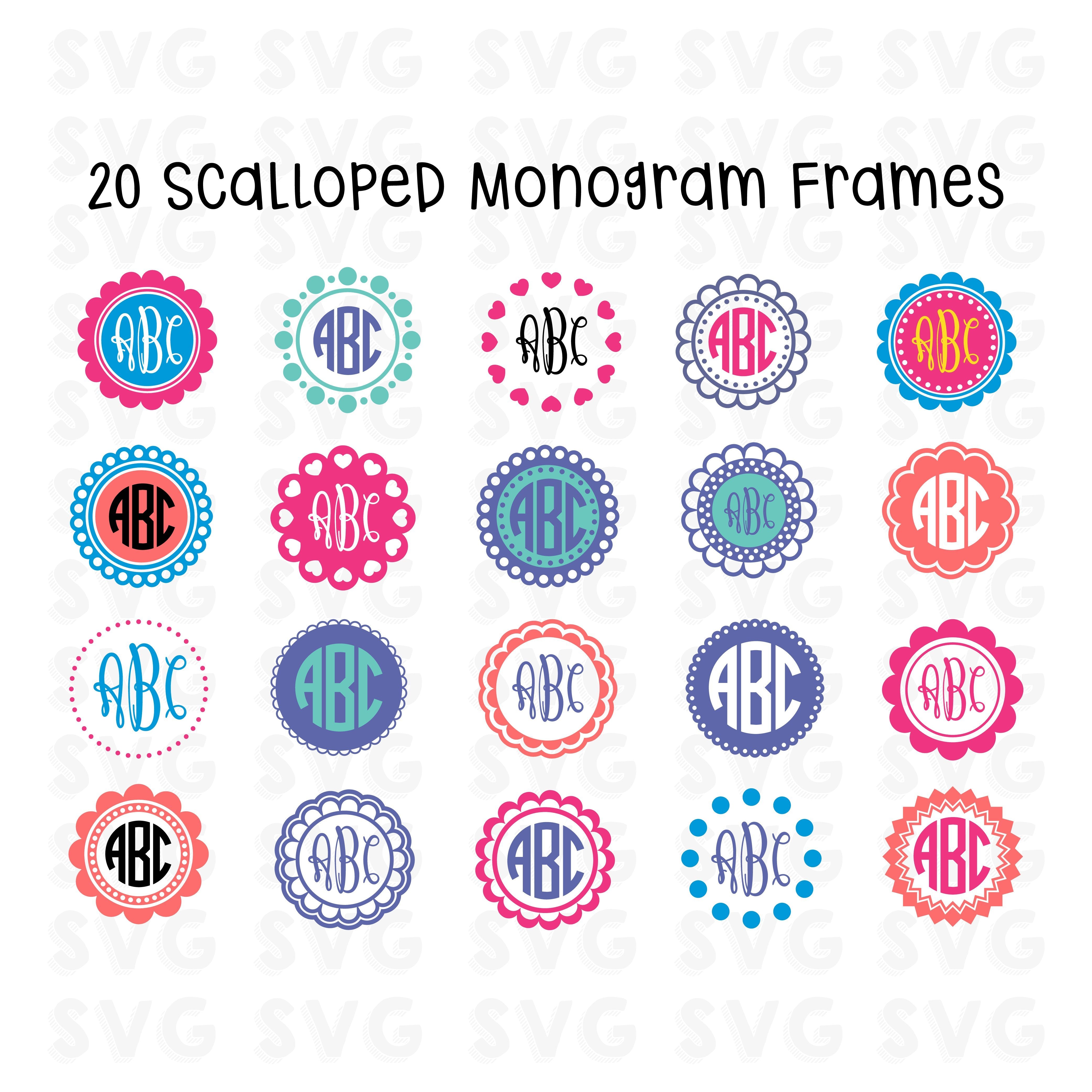 Download Scalloped Monogram Frame Svg Eps Dxf Png Circle Monograms Cut Files For Silhouette Studio Cricut Explore Vinyl Cutters Circle Frame So Fontsy