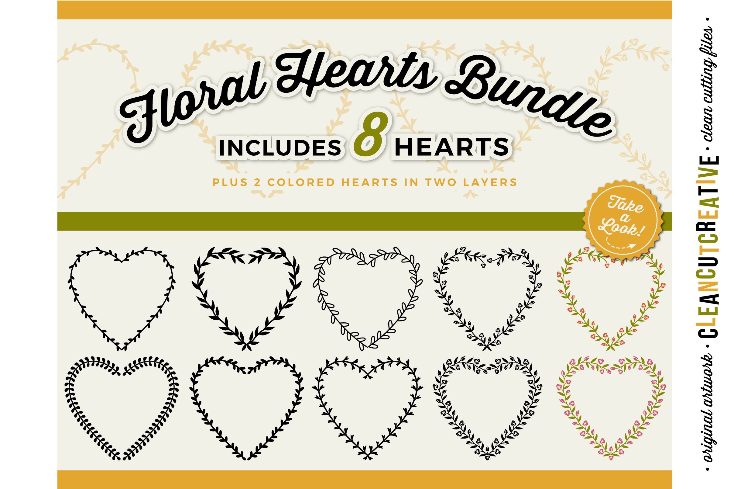 Download Set Of 8 Floral Hearts Floral Leaf Heart Frames Svg Cut Files So Fontsy