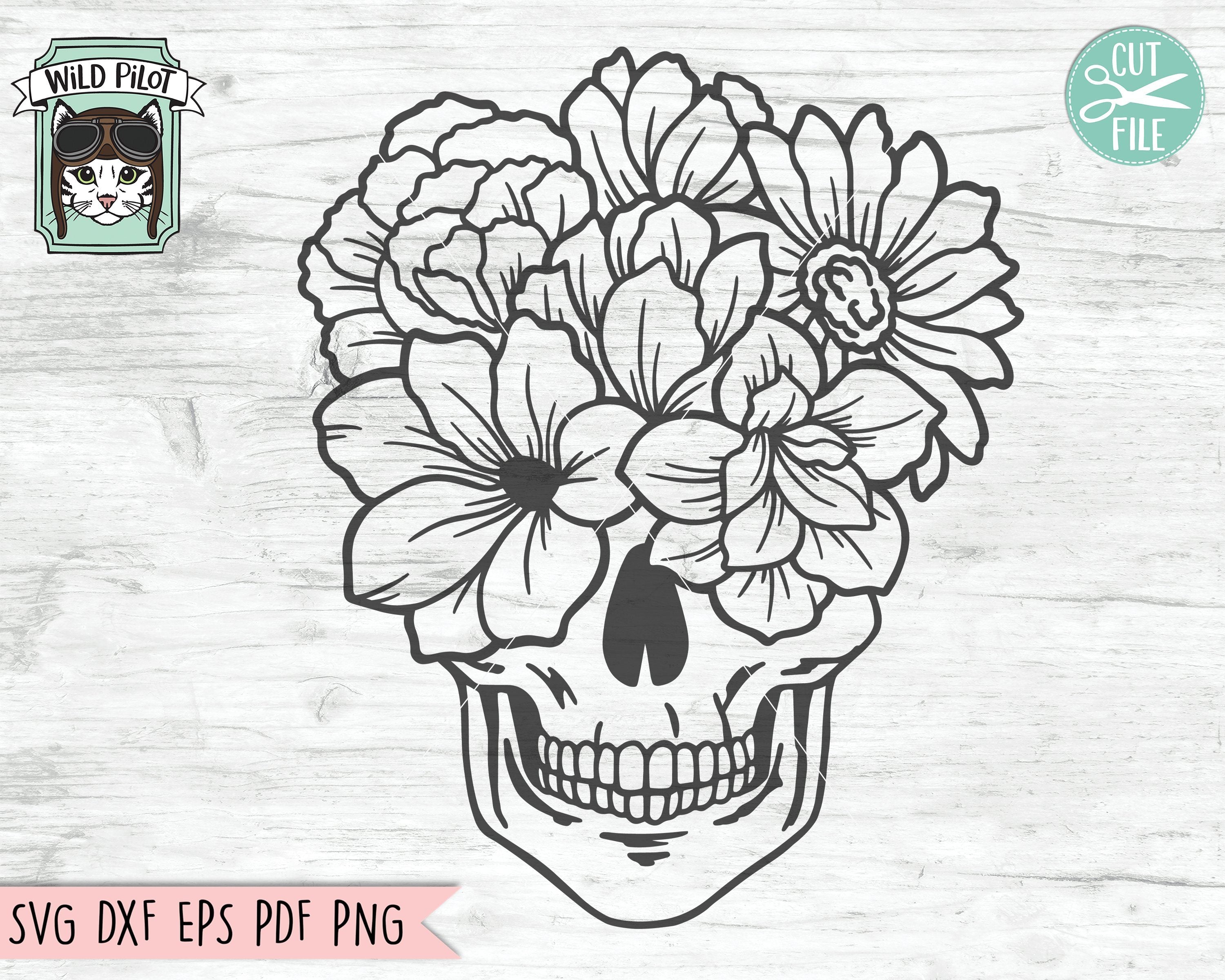 Skull Svg File Flower Skull Svg Skull Cut File Floral Skull Svg File Halloween Gothic 6012