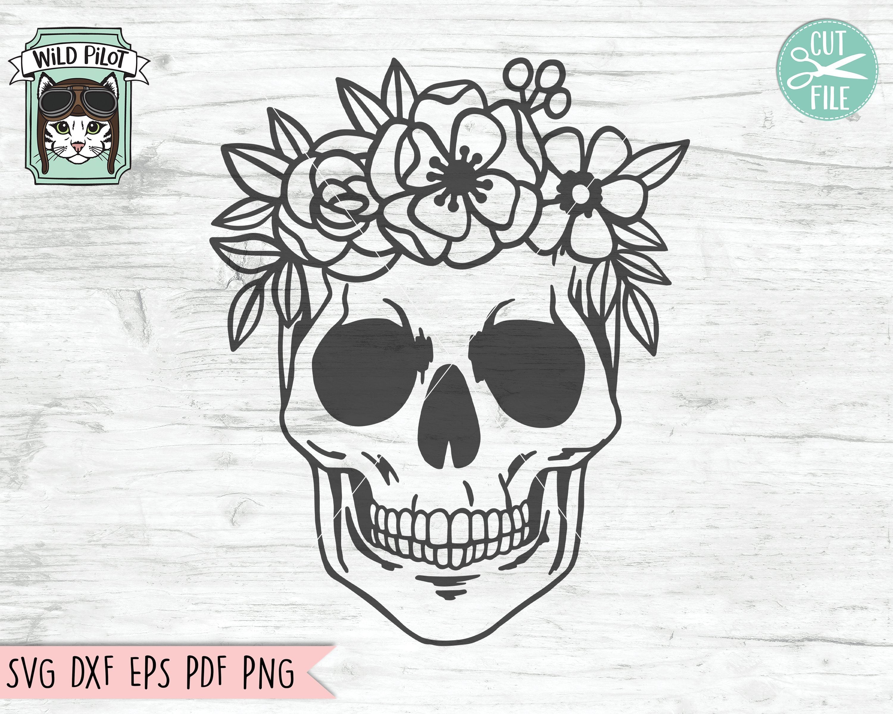 Download Halloween Skull With Flower Crown Svg Cut File So Fontsy