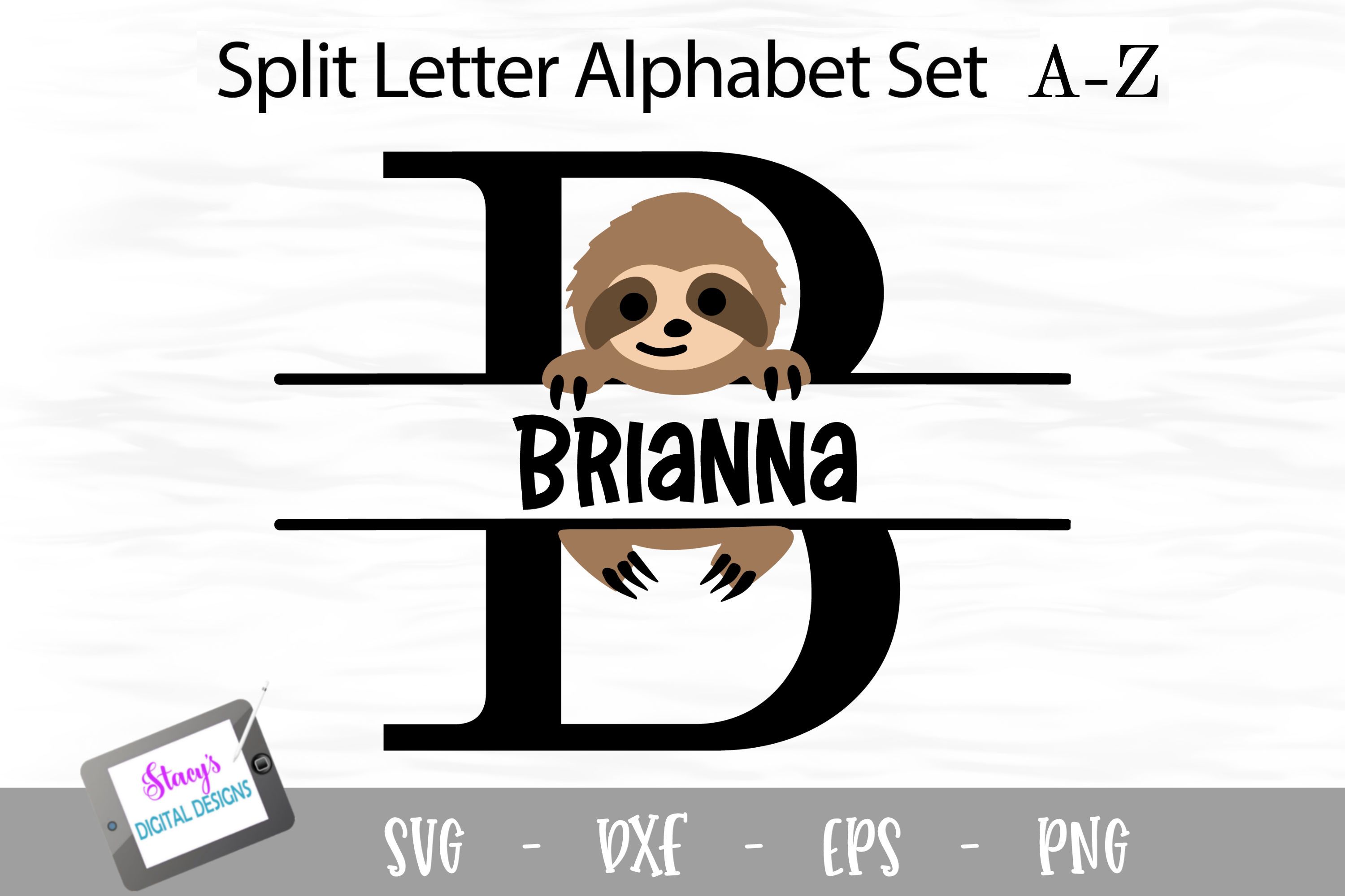 Download Sloth Split Letters A Z 26 Split Monogram Svg Files So Fontsy