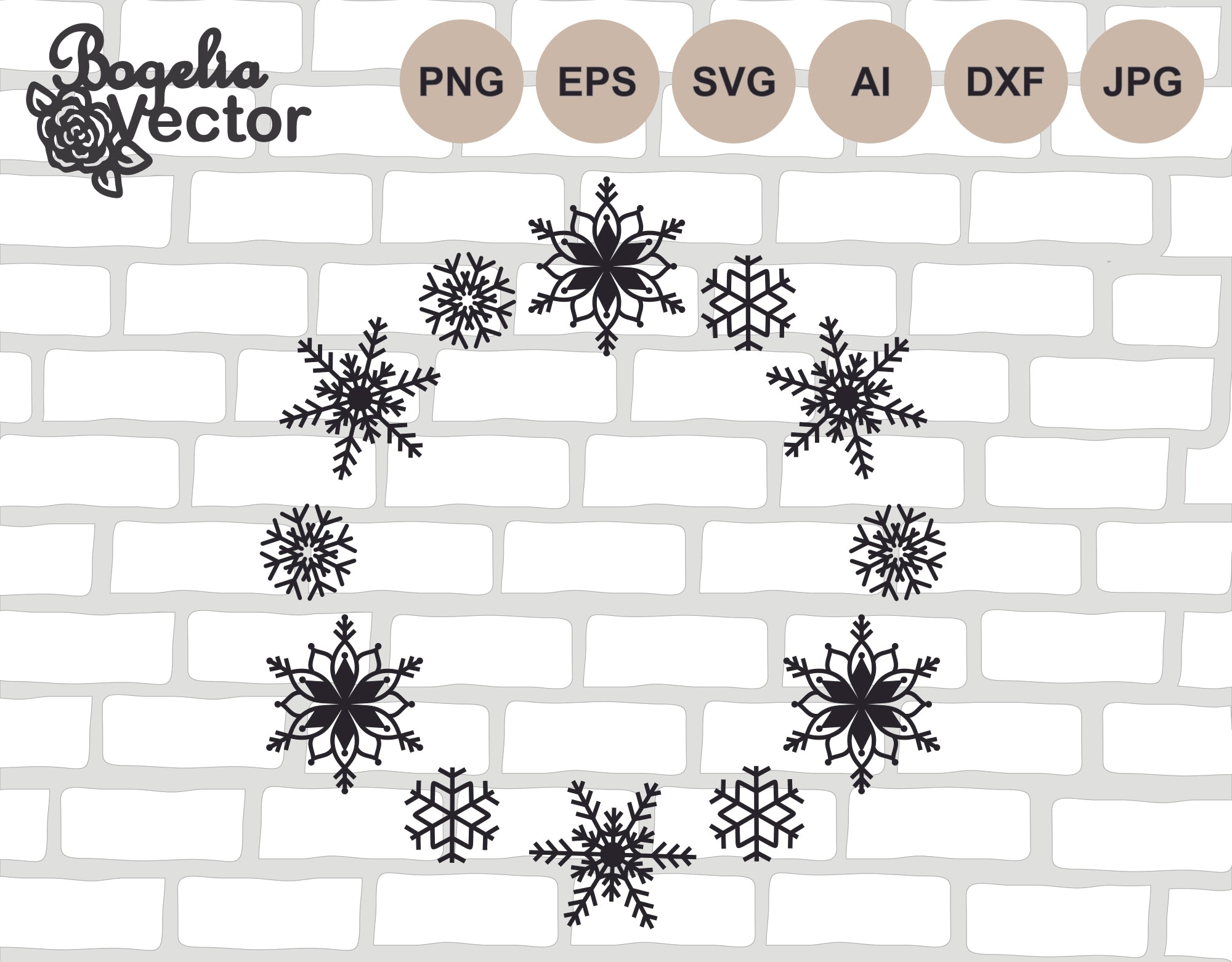 Snowflake Svg file, Christmas Svg, Snowflake Frame Cut file, Wreath Frame,  Snowflake Cut file, Winter Monogram Frame, Christmas Ornament, So Fontsy