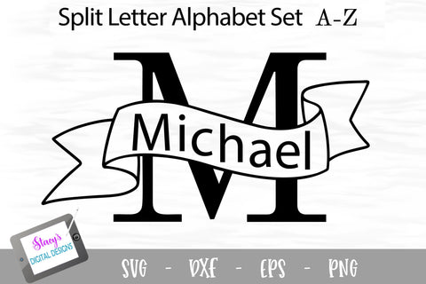Download Split Letters A Z 26 Split Monogram Svg Files With Banners So Fontsy
