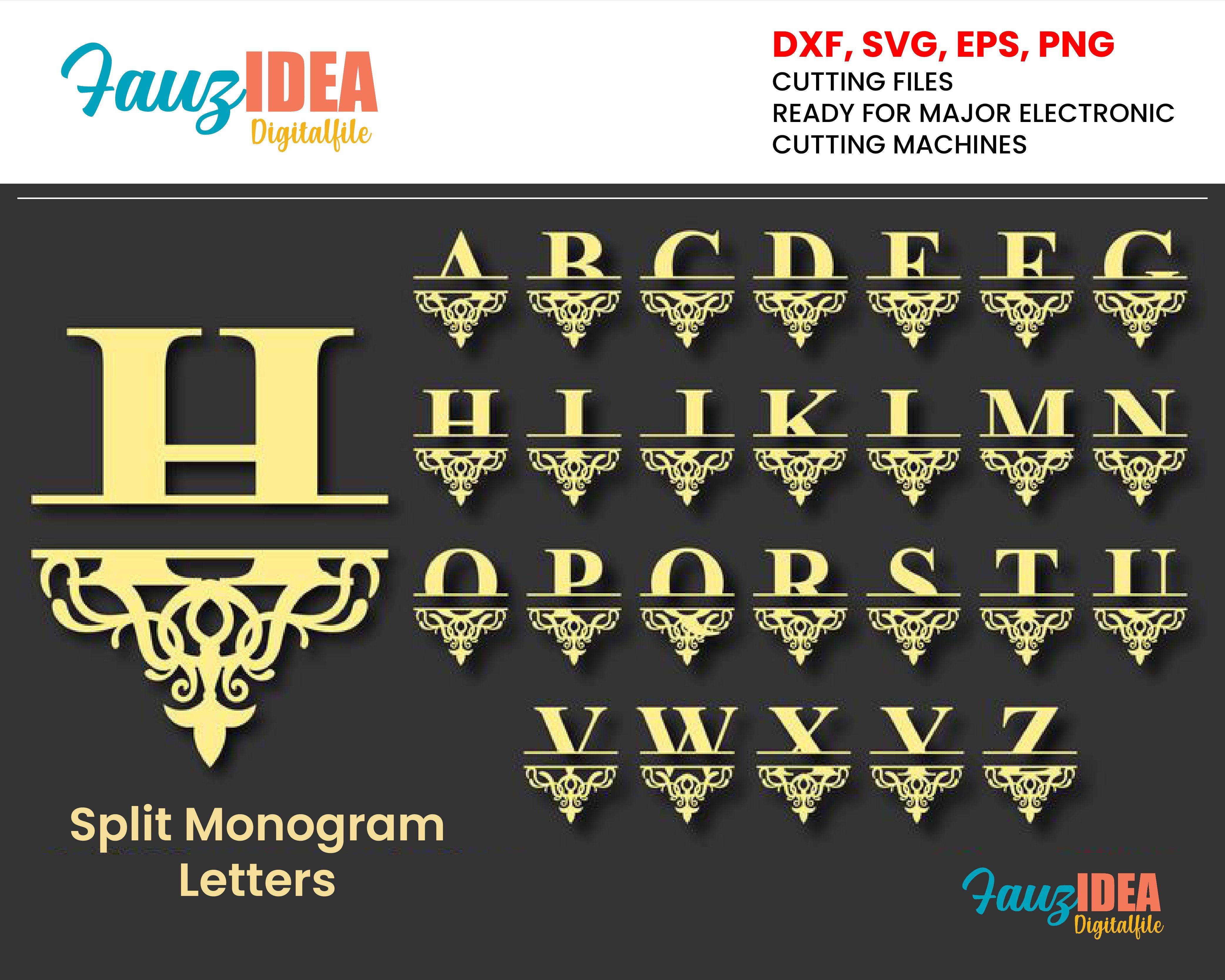 Split Monogram Letters Svg Dxf Vector Cut Files Monogram Font Cuttable Letters Vinyl Iron On Heat Press Transfer Silhouette Cricut So Fontsy