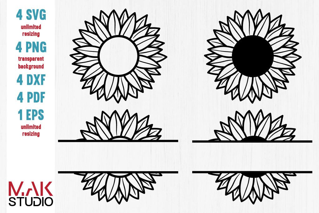 Split Sunflower Svg Split Flower Monogram Svg Split Flower Svg Girl Monogram Flower Svg Split Sunflower Cut Files So Fontsy