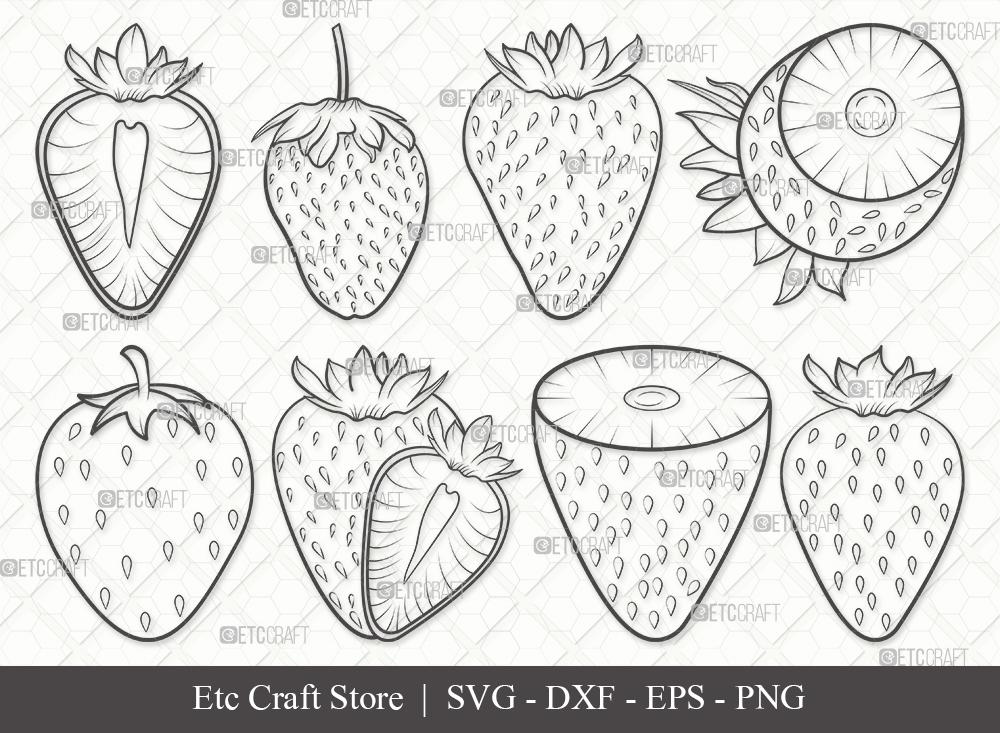 Download Strawberry Outline Svg Cut File Summer Svg Fruit Svg Berries Svg Bundle So Fontsy