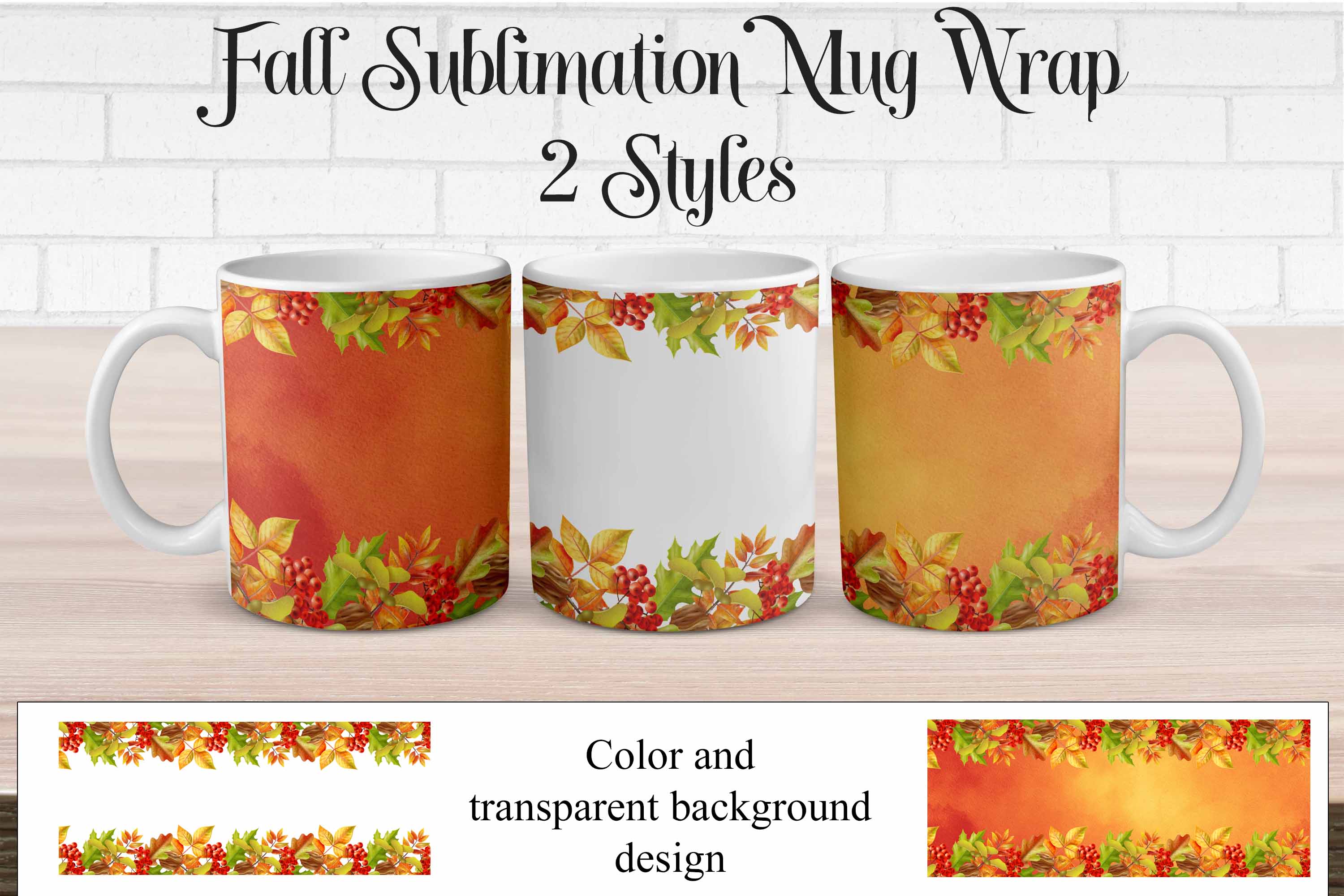 Sublimation Mug Wrap PNG Fall Leaf Design - So Fontsy