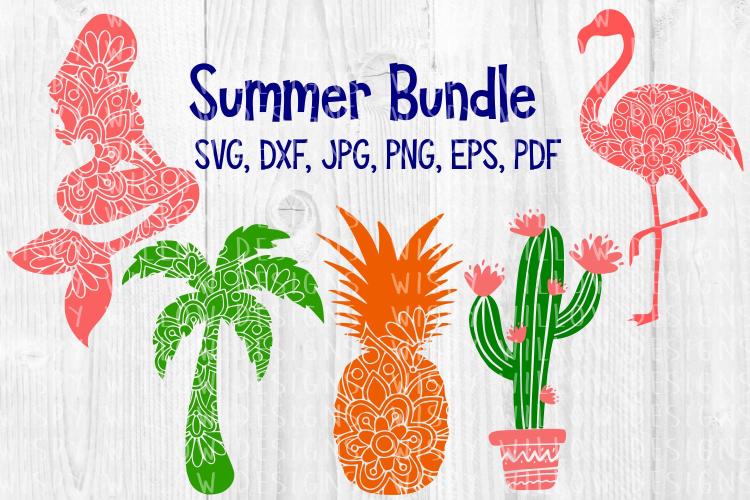 Download Summer Mandala Bundle Mermaid Pineapple Palm Tree Flamingo Cactus So Fontsy