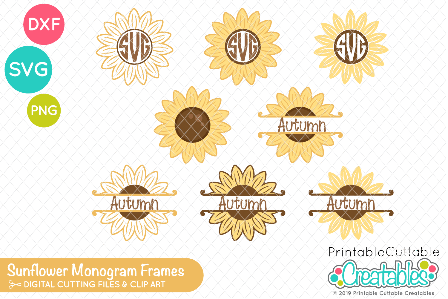 Download Sunflower Monogram Frames Svg Set So Fontsy