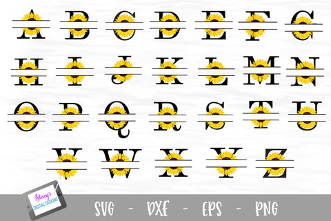 Download Sunflower Split Letters A Z 26 Split Monogram Svg Files So Fontsy