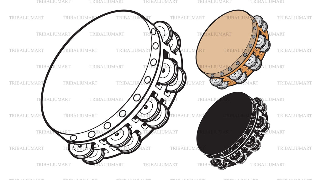 Tambourine music instrument. Cut files for Cricut. Clip Art silhouettes ...