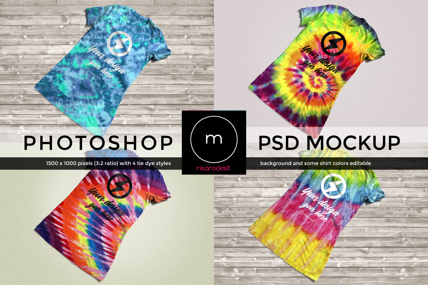Tie Dye Tee PSD Layered Product Mock Up Set