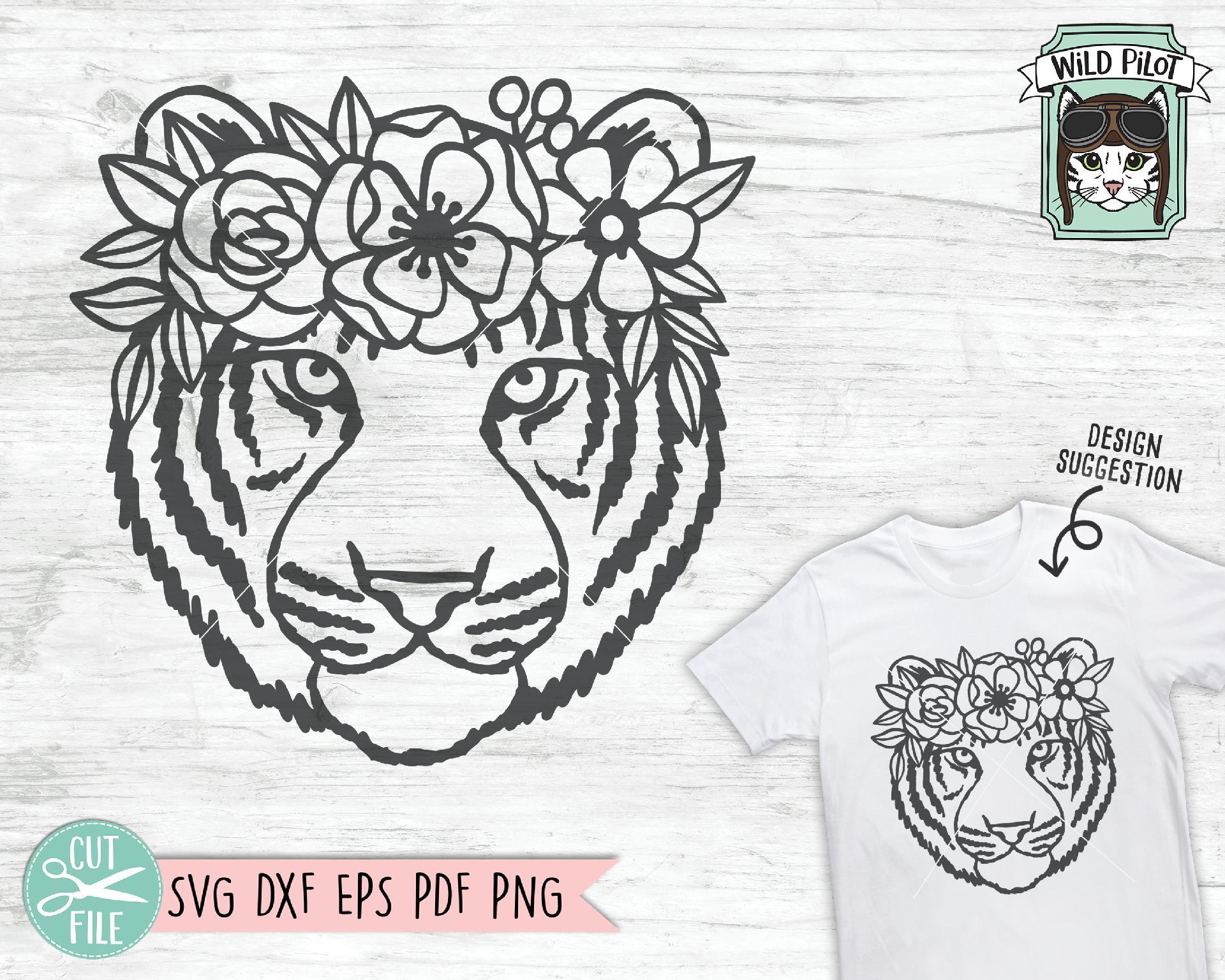 Download Tiger With Flower Crown Svg Cut File So Fontsy