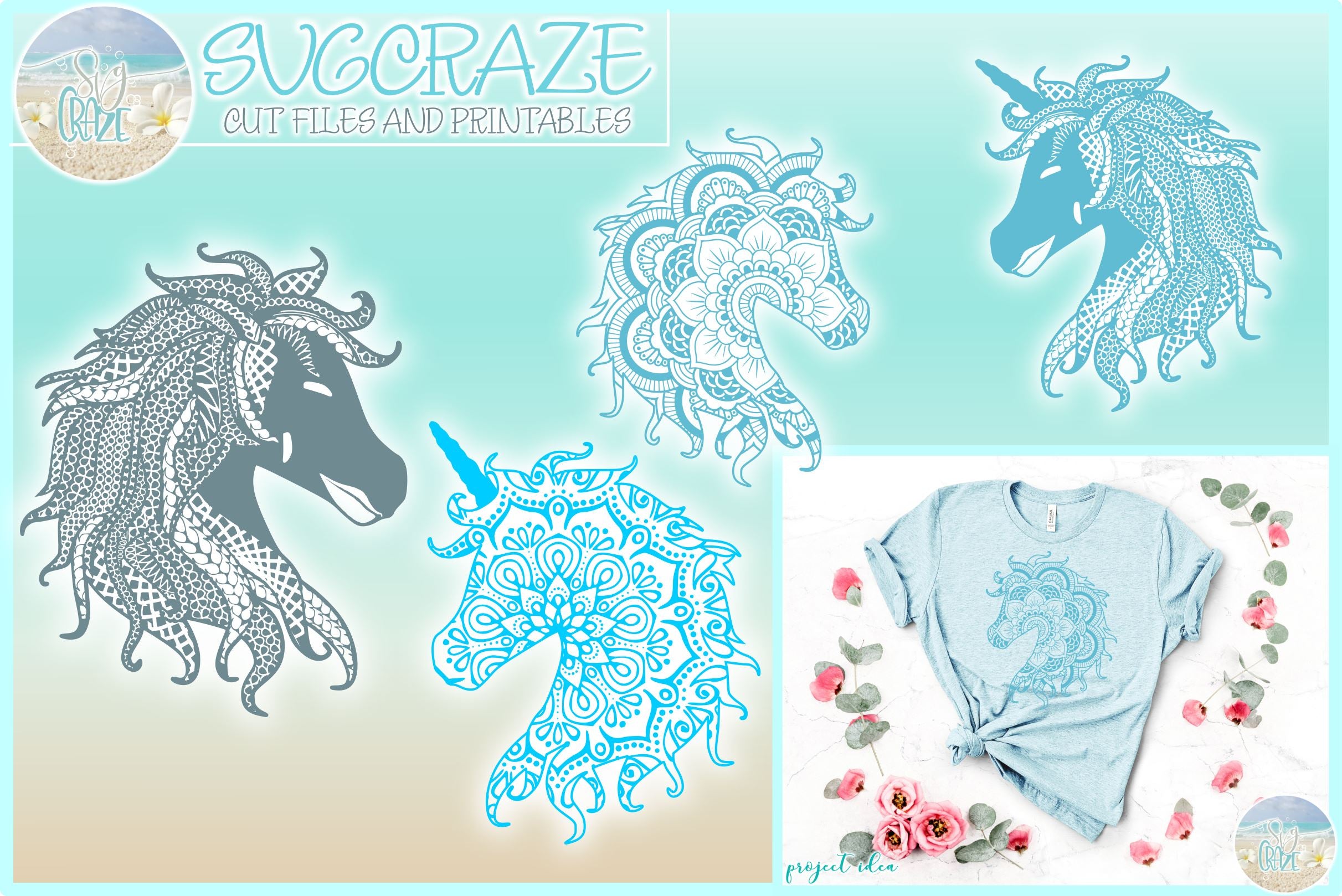 Download Unicorn And Horse Mandala Zentangle Mini Bundle Svg So Fontsy