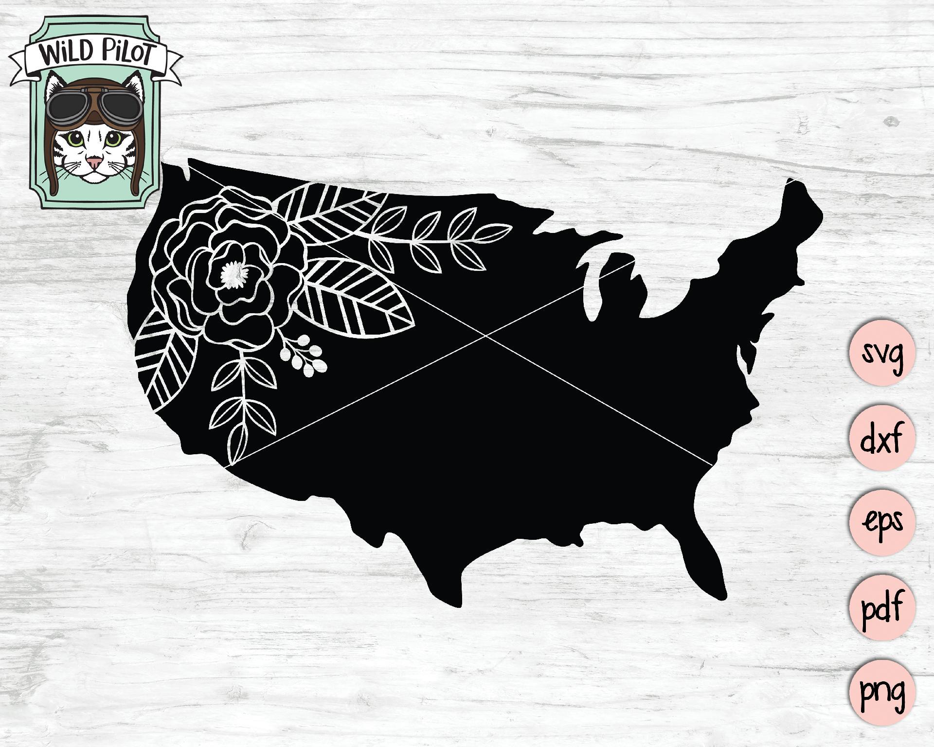 Download United States Of America Map Silhouette Floral Svg Cut File So Fontsy