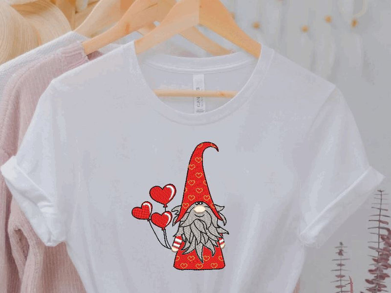 Valentine Gnome with Heart Balloons Machine Embroidery Design - So Fontsy