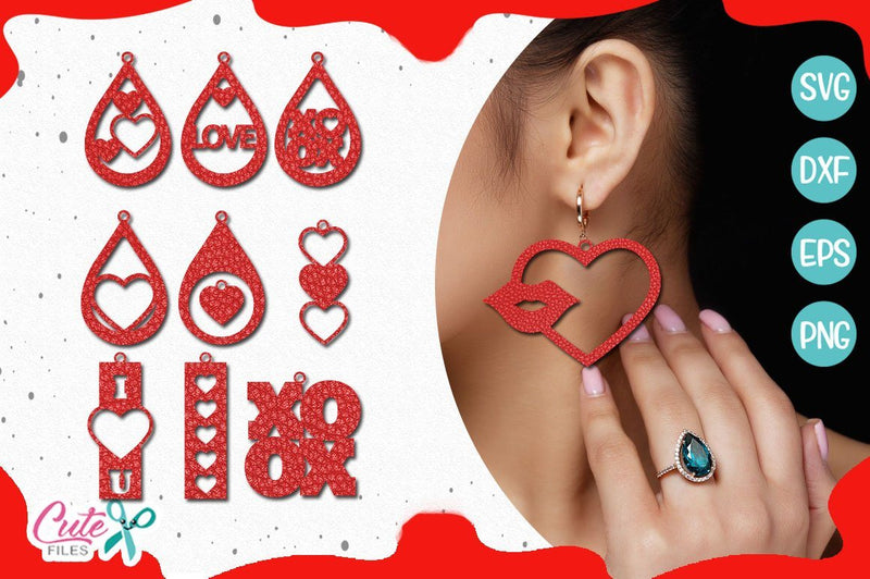Valentines day set earring templante svg - So Fontsy
