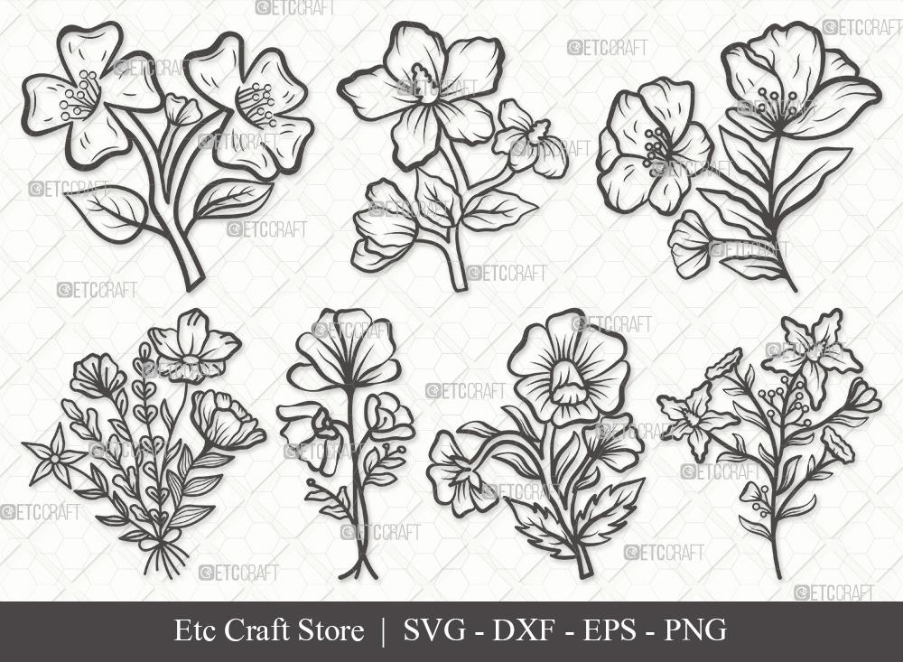Download Wild Flower Outline Svg Cut Files Wild Flower Clipart Bundle Wild Flower Outline Vector Cutting Files Floral Svg Eps Dxf Png So Fontsy
