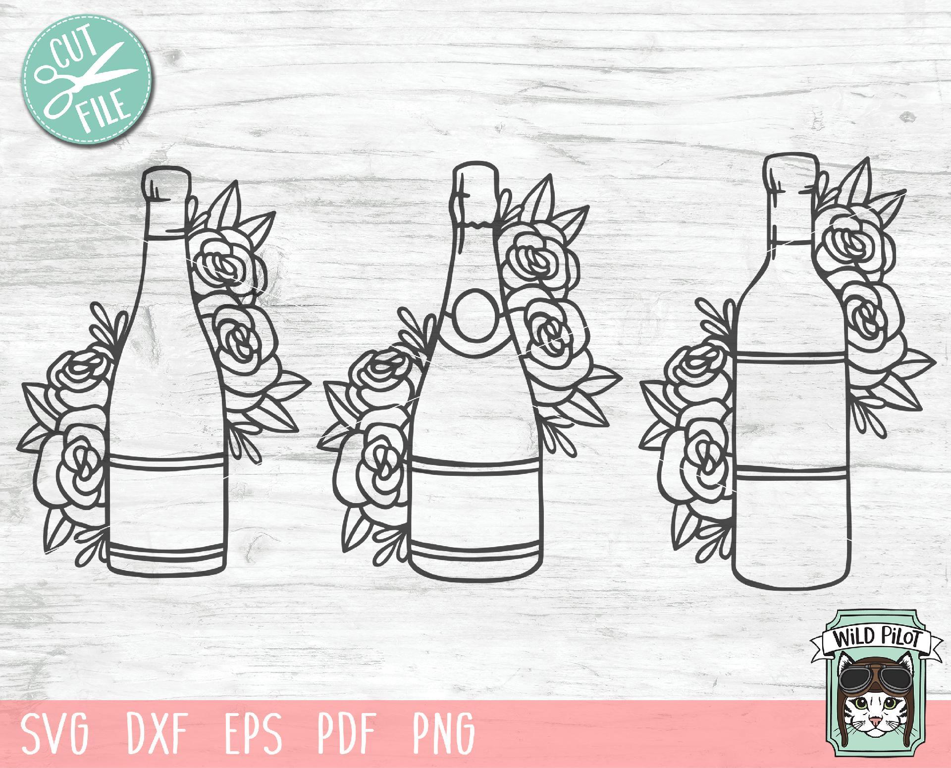 Download Wine Bottle Floral Svg Cut File So Fontsy