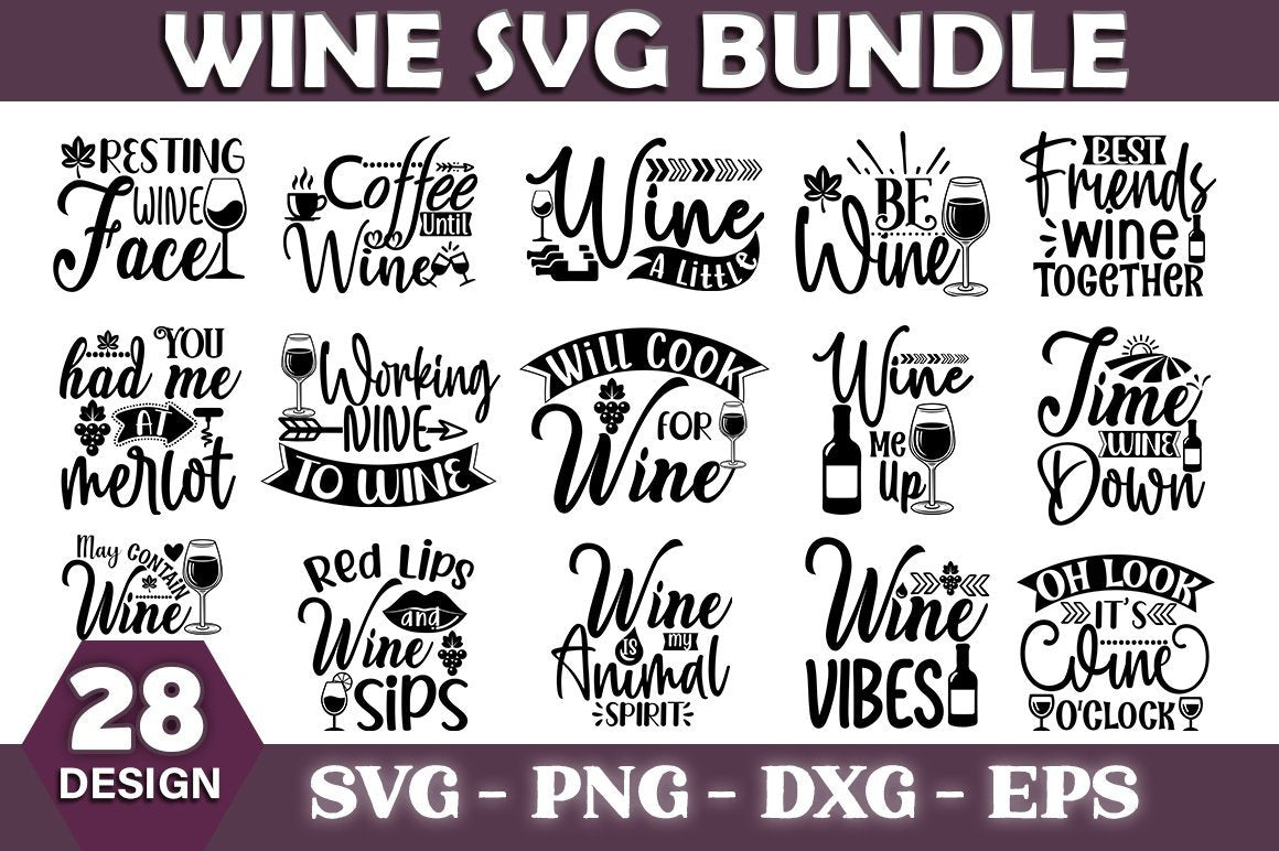 Download Instant Download Cricut Silhouette Cut File N421 440 Vector File 20 Designs Included Wine Bundle Svg Scrapbooking Papercraft Kromasol Com