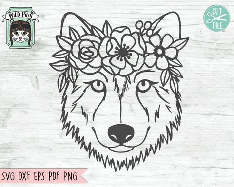 Download Wolf With Flower Crown Svg Cut File So Fontsy