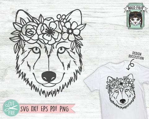 Download Wolf With Flower Crown Svg Cut File So Fontsy