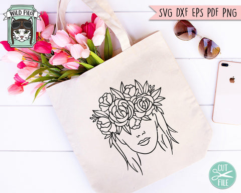 Download Womans Face Svg File Woman Head Svg Female Svg File Woman Cut File Face Flower Crown Womans Face With Flowers Line Illustration Svg So Fontsy