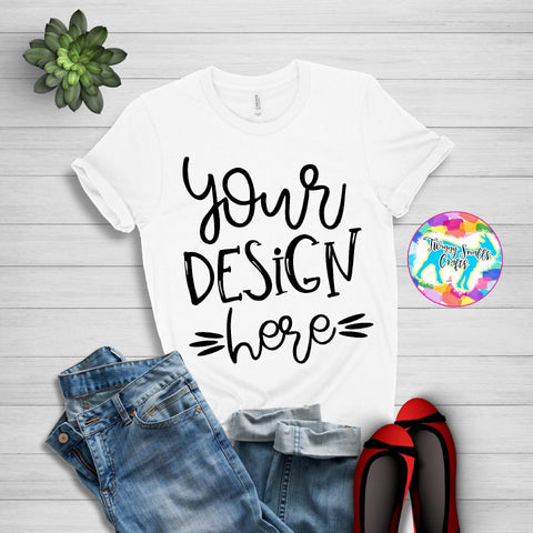 Download Women S White Bella Canvas Mock Up Styled Flat Lay So Fontsy