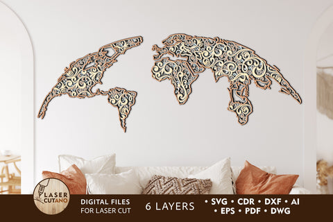 Download World Map Multilayer Laser Cut Files Mandala Round Sign Svg 3d Designs Mini Design Bundles So Fontsy