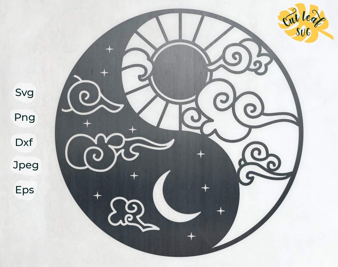 Download Yin Yang Svg Moon Sun Svg Dxf Files For Plasma Cnc Files For Wood Cut File For Laser Sun Svg Moon Svg Laser Cut Files For Glowforge So Fontsy