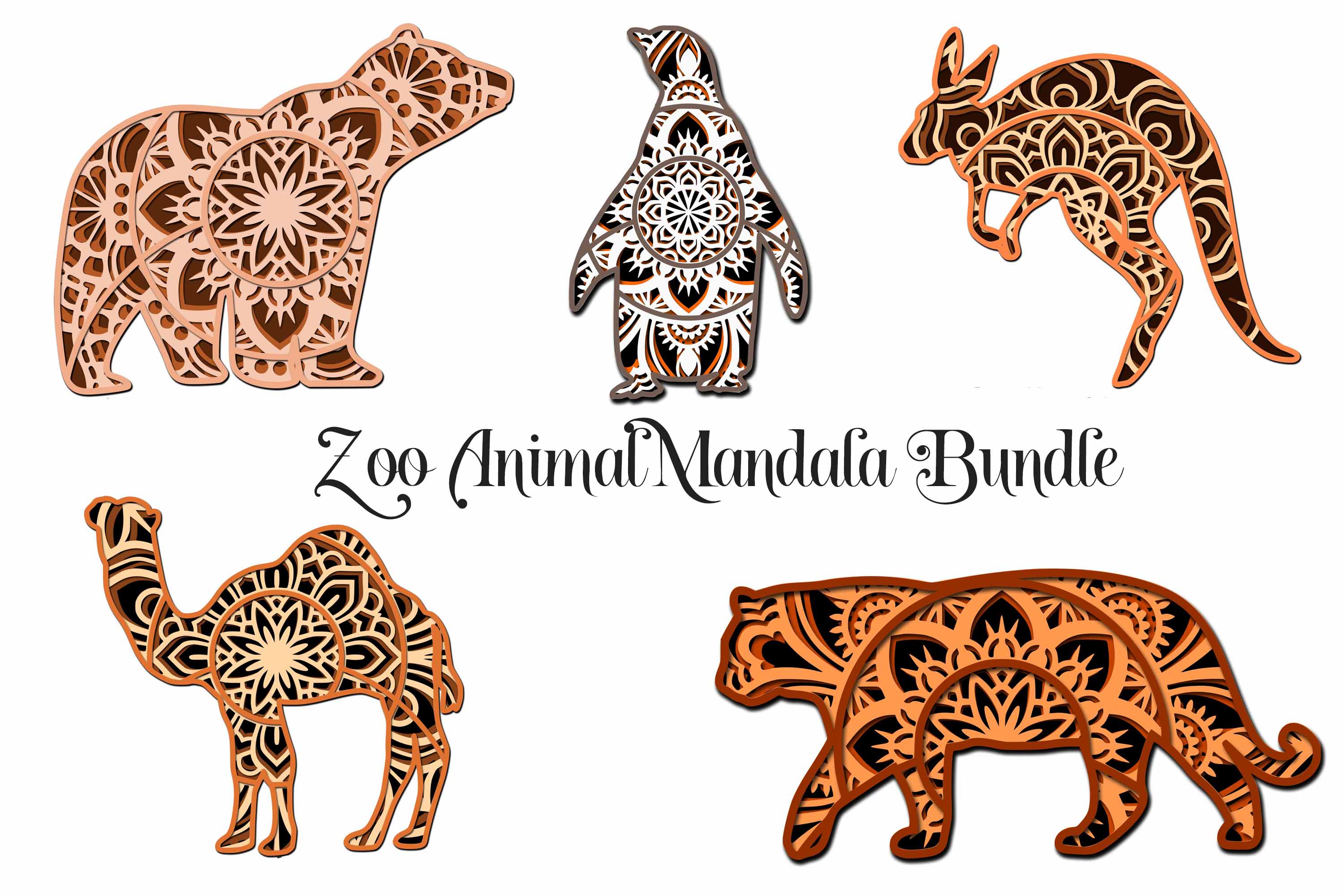 Download Zoo Animal Svg Layered Mandala Bundle Camel Tiger Bear Penguin Kangaroo For Cricut And Silhouette So Fontsy