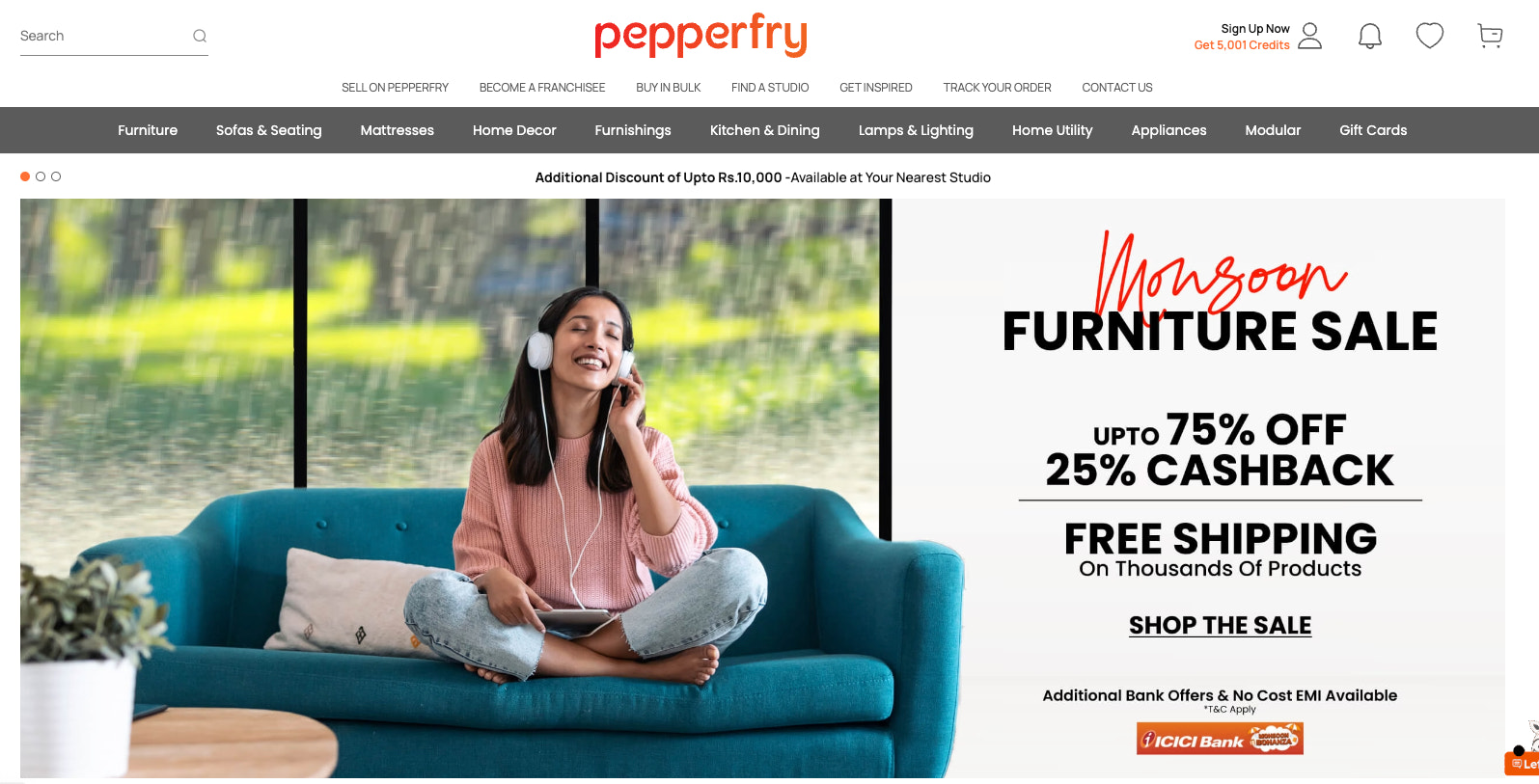Pepperfry homepage