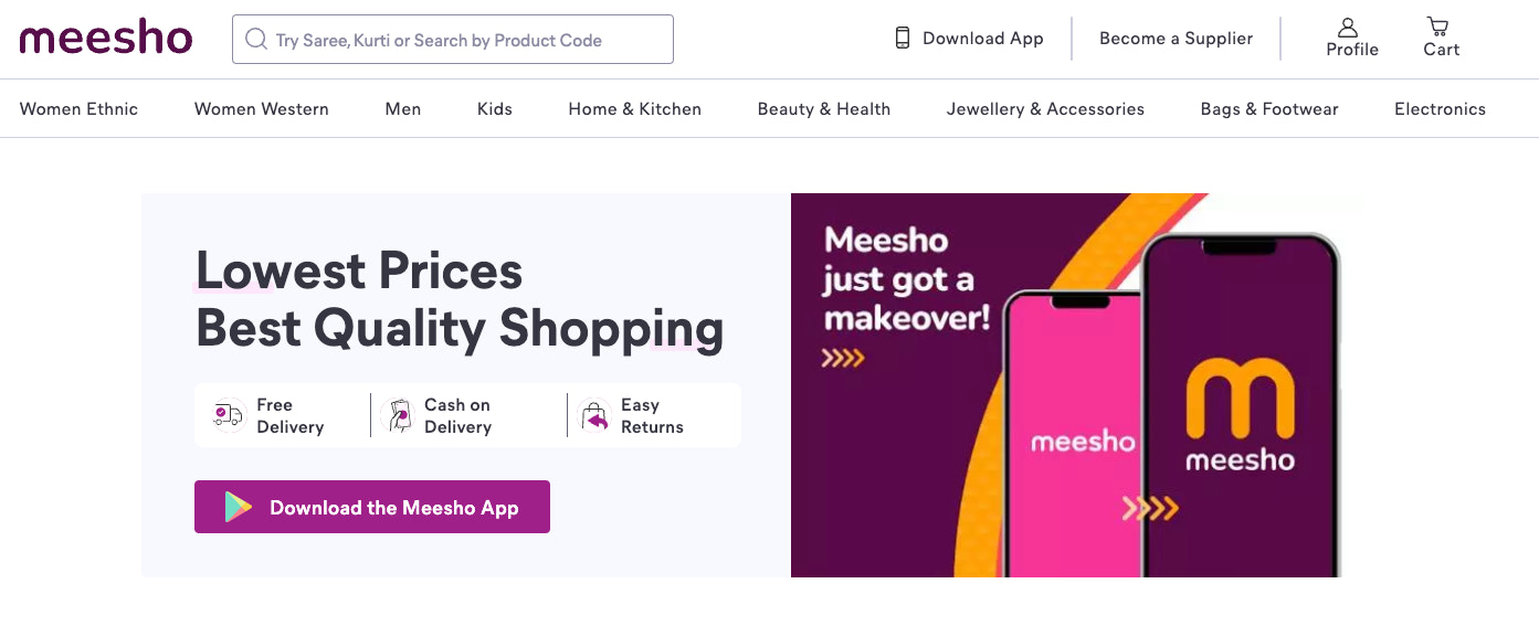 Meesho homepage