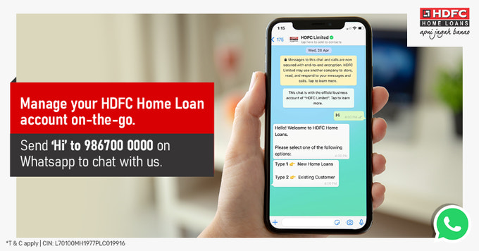 Initiate a chat with HDFC through WhatsApp