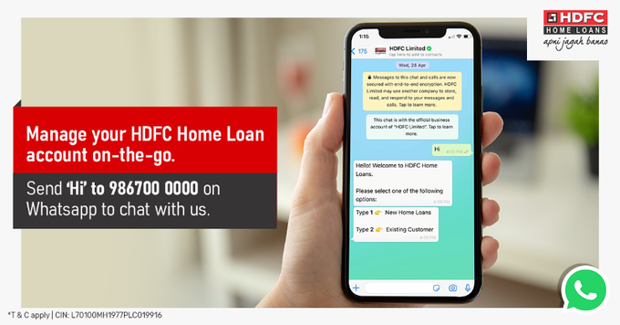 Initiate a chat with HDFC through WhatsApp