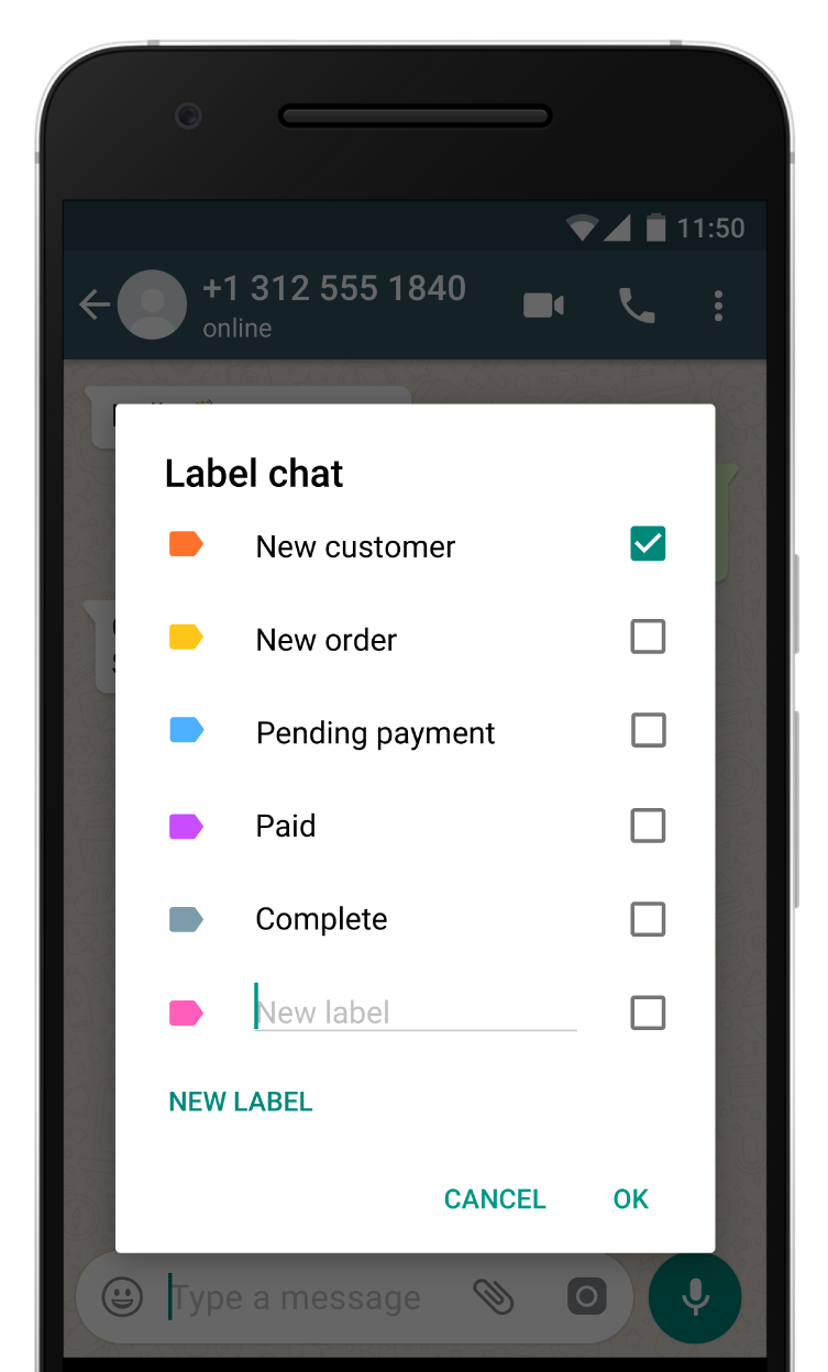 Label chat on WhatsApp Business app