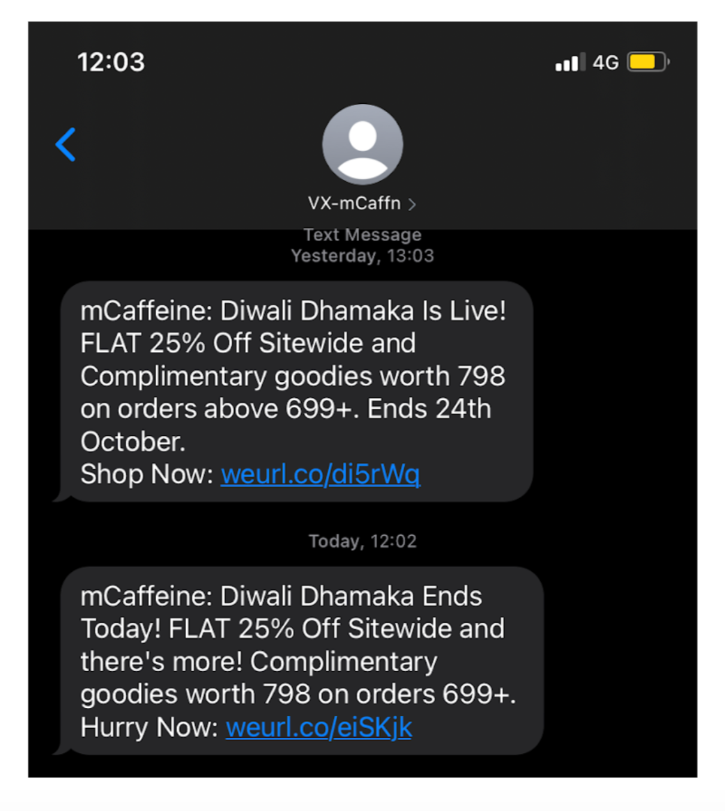 festive and seasonal sms marketing example