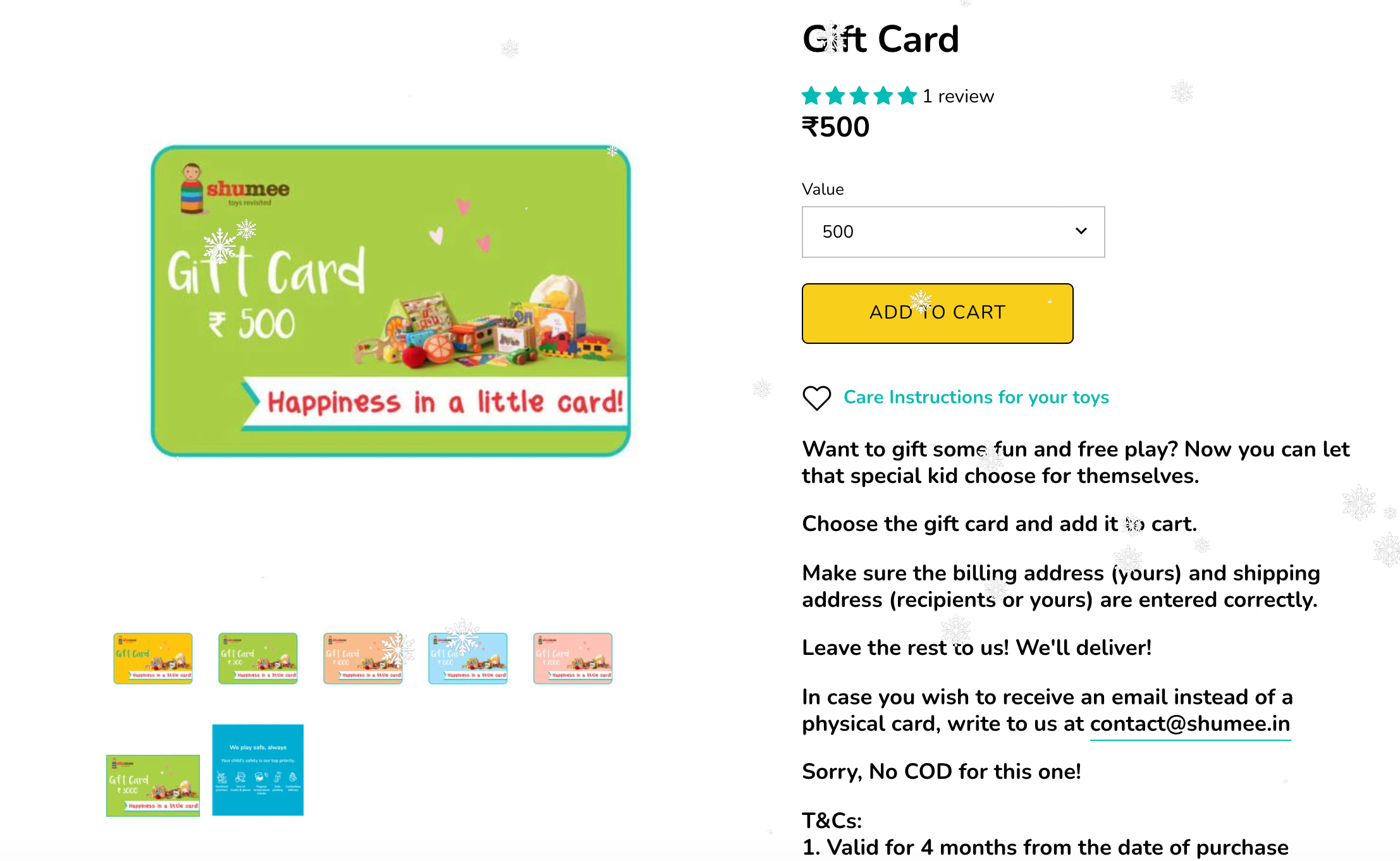 shopify gift cards example - shumee