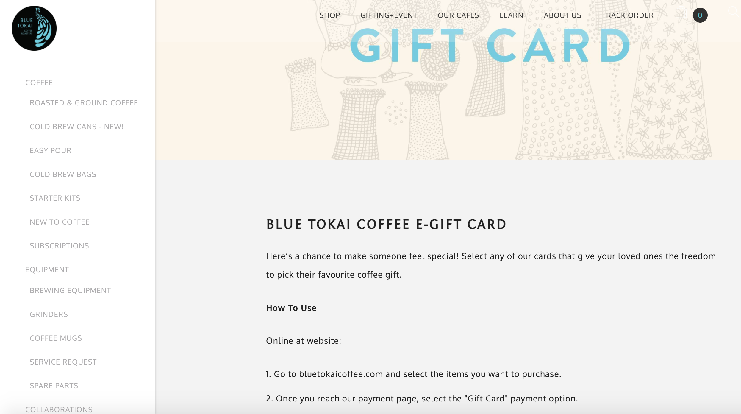 shopify gift card example - blue tokai